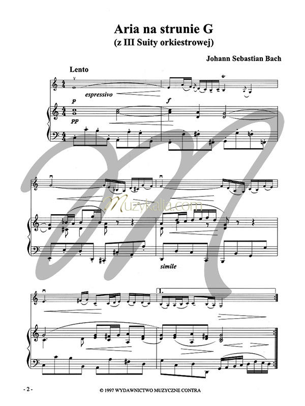 Bach Johann Sebastian Aria Z Iii Suity Orkiestrowej Na Skrzypce I Fortepian Muzykalia Com Dla Tych Ktorzy Slysza Roznice